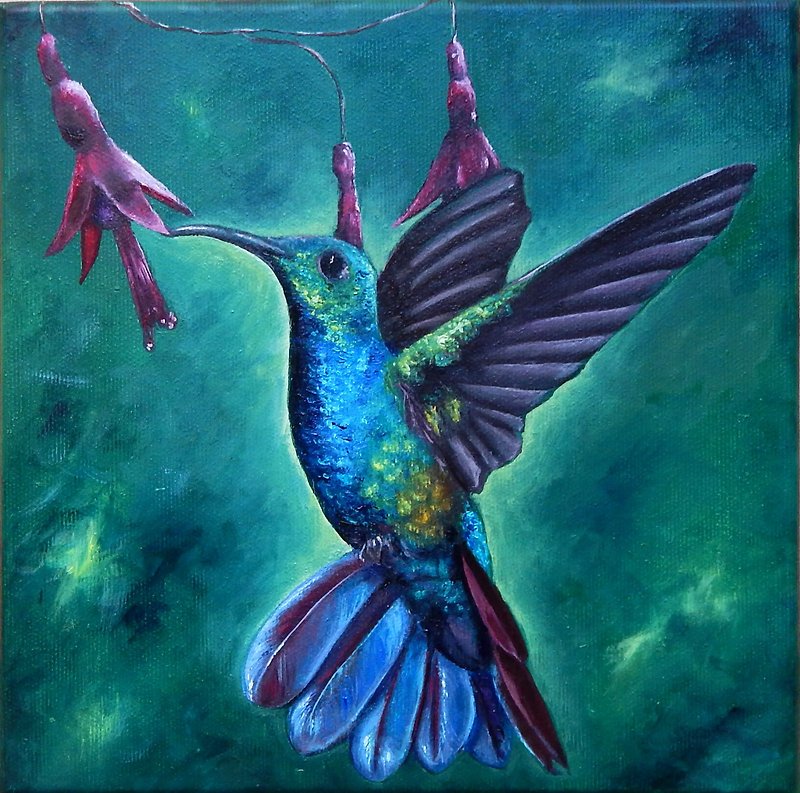 蜂鳥 掛畫 家居裝飾畫 Hummingbird Painting Original Art Colorful Bird Handmade Art - Posters - Other Materials Multicolor