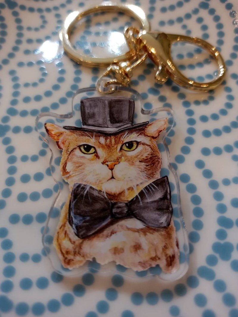 3 Cat Shop Double Sided Cat Pattern Acrylic Charm Key Ring Gentleman Cat - Charms - Plastic 