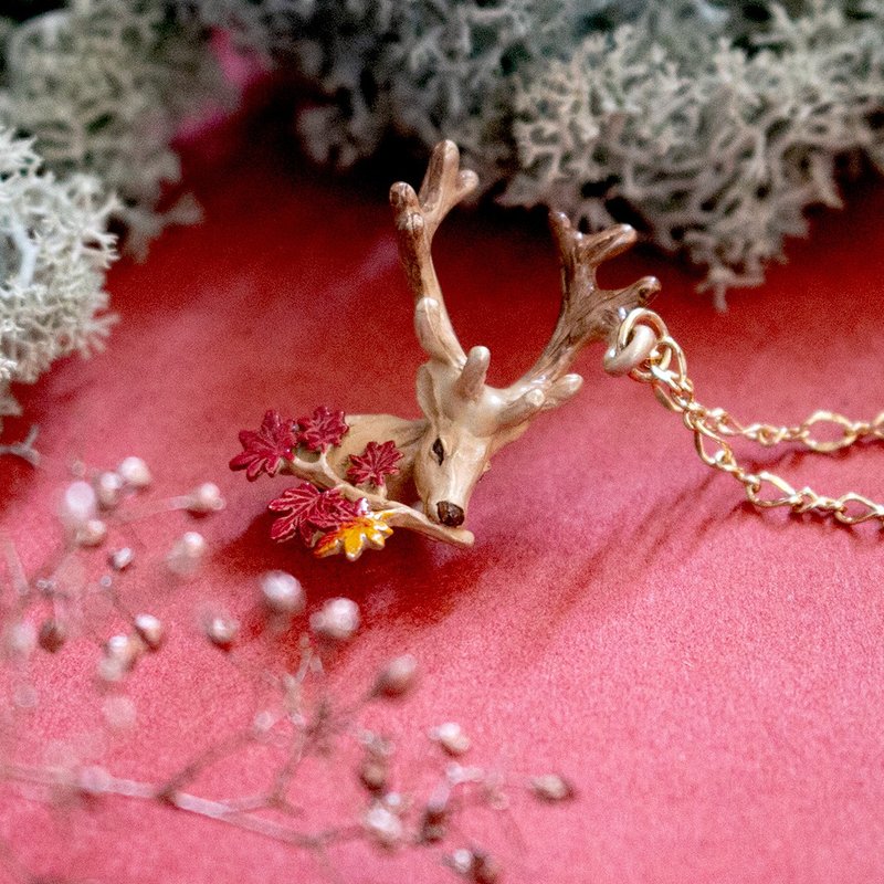 楓蔦黄もみじつたきばむ Deer in Autumn Leaves NE441 - 項鍊 - 其他金屬 橘色