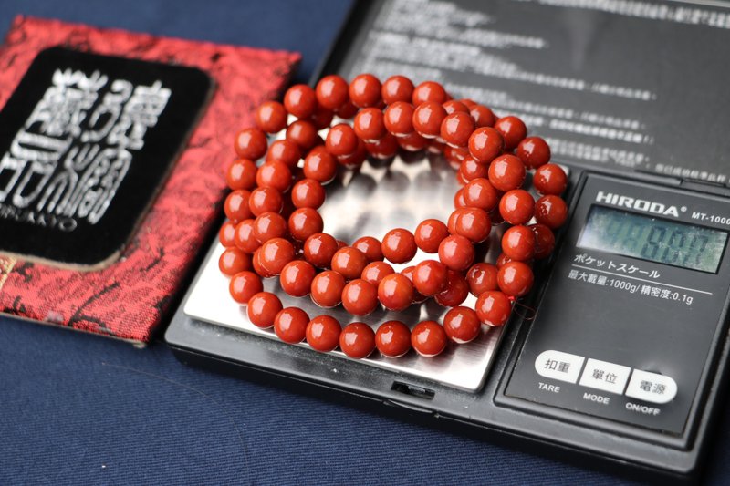 精品柿子紅南紅瑪瑙8mm 108顆 滿色滿肉 文玩佛珠念珠 飾品玉石 - 手鍊/手環 - 寶石 
