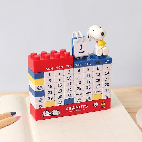 NORNS Peanuts史努比萬年曆-正版授權 月曆日曆 DIY公仔積木萬年曆