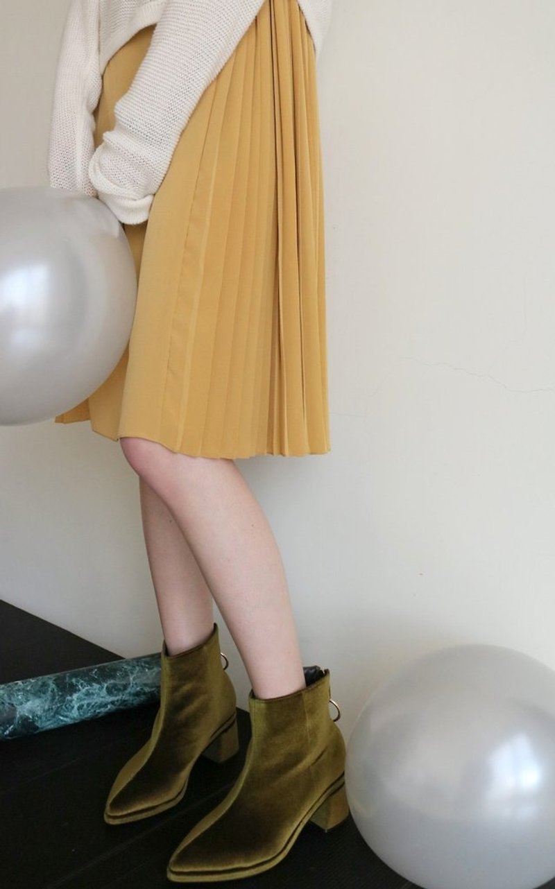 薑黃色絲質百褶裙 - 裙子/長裙 - 絲．絹 