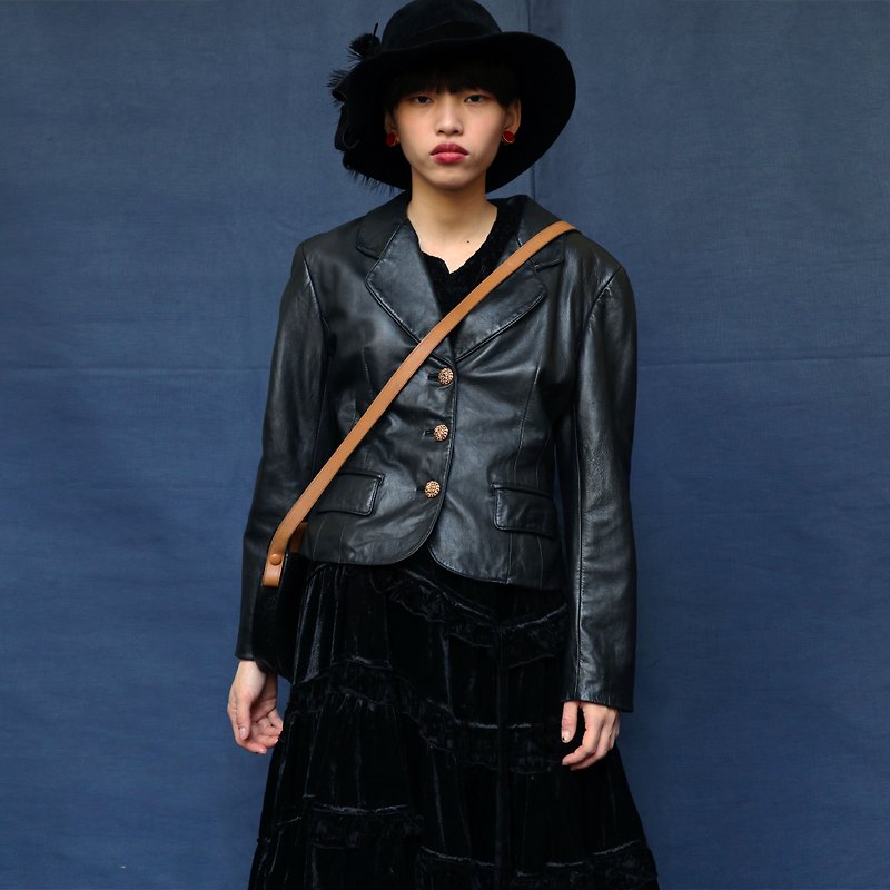 Pumpkin Vintage. Vintage leather jacket - เสื้อแจ็คเก็ต - หนังแท้ สีดำ