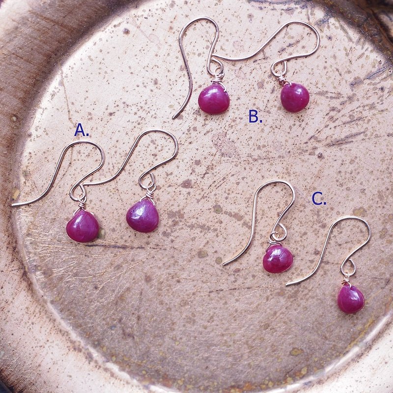 14KGF Ruby earrings handmade earrings Birthstone of July - Earrings & Clip-ons - Gemstone Red