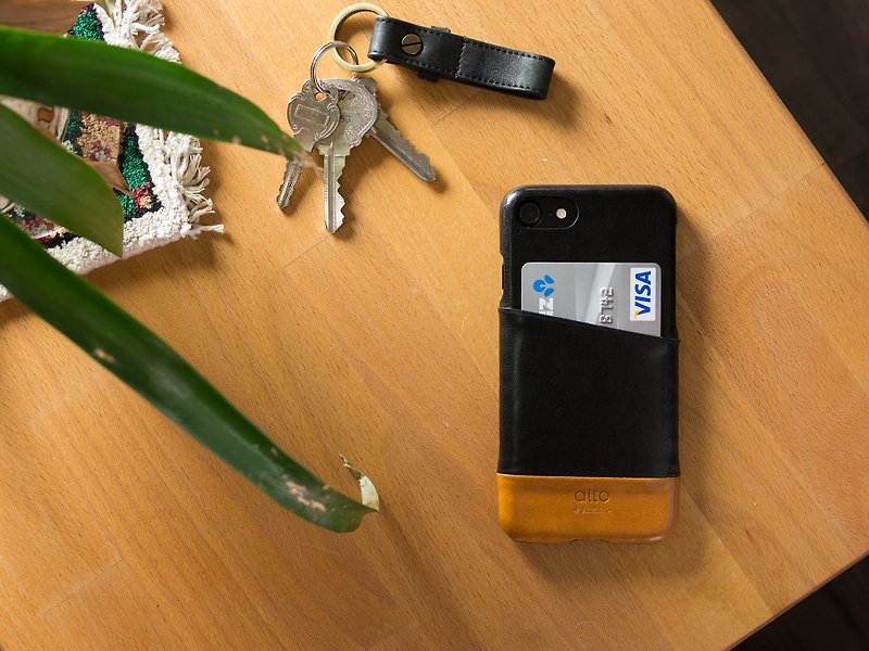 Alto Card Leather Phone Case iPhone SE2/7/8 Universal Metro-Black/Caramel Brown - Phone Cases - Genuine Leather Black
