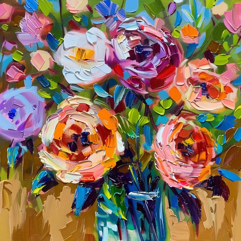 Rose Flowers Impasto Oil Painting Floral Artwork Gifts by ArtSenya - ตกแต่งผนัง - วัสดุอื่นๆ หลากหลายสี