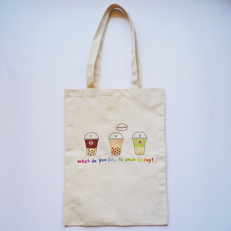 Pearl milk tea canvas bag - กระเป๋าแมสเซนเจอร์ - ผ้าฝ้าย/ผ้าลินิน ขาว