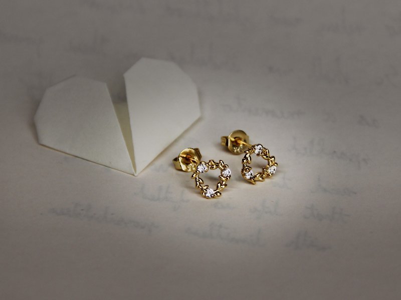 Gold Wreath CZ Diamond Earrings - ต่างหู - เงินแท้ สีทอง