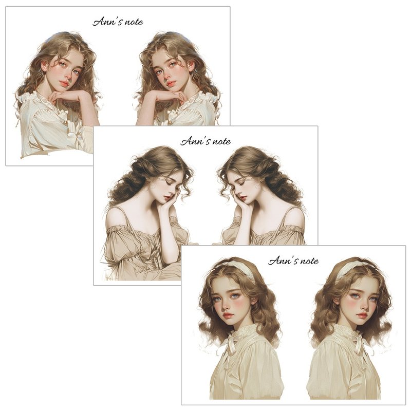 Antique girl 3-Type Mix sticker (anns note) - สติกเกอร์ - กระดาษ สีกากี