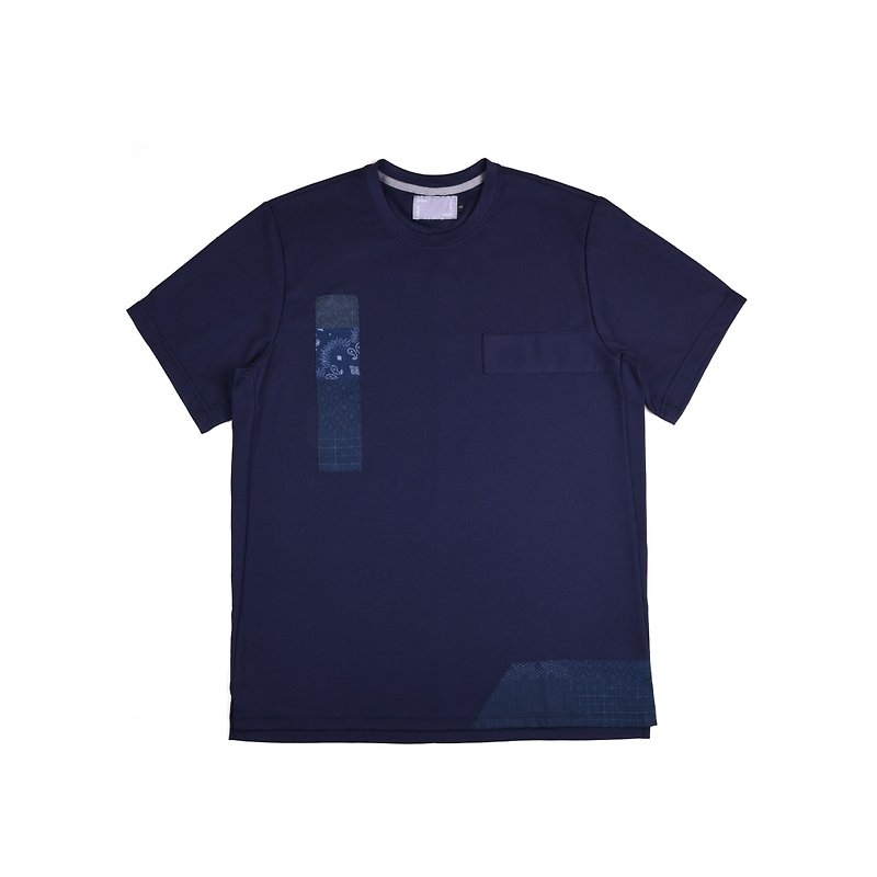 oqLiq - Project 08 - Patchwork Breathable Mesh Short Sleeve T (Blue) - Not Sad Refurbished - เสื้อยืดผู้ชาย - เส้นใยสังเคราะห์ สีน้ำเงิน