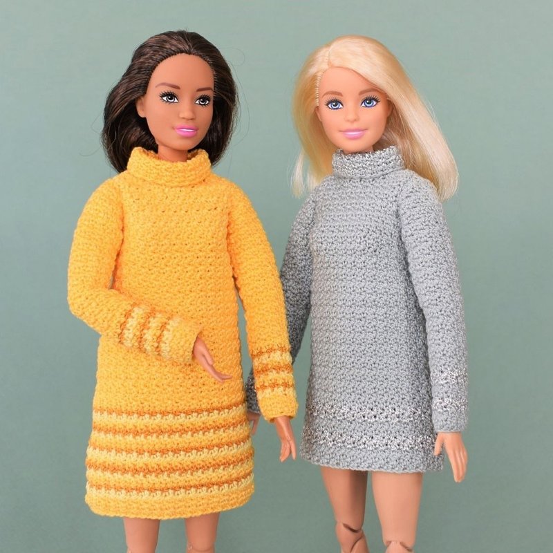Crochet doll dress sweater pattern pdf, Barbie clothes pattern digital download - Knitting, Embroidery, Felted Wool & Sewing - Cotton & Hemp Yellow