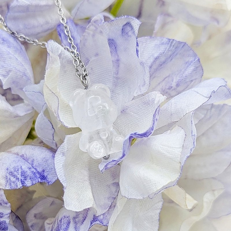 天然石 ホワイトクォーツ クマ型 ステンレスネックレス チョーカー クリスマス プレゼント バレンタイン - ショートネックレス - クリスタル 