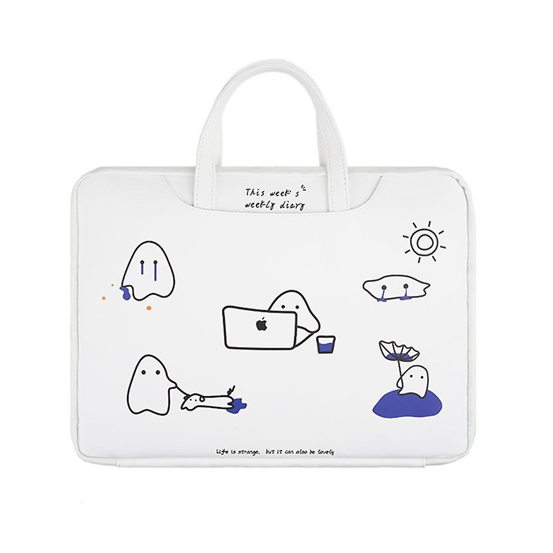 Childish ghost illustration portable laptop bag computer bag commuter bag computer protection - กระเป๋าแล็ปท็อป - หนังเทียม 