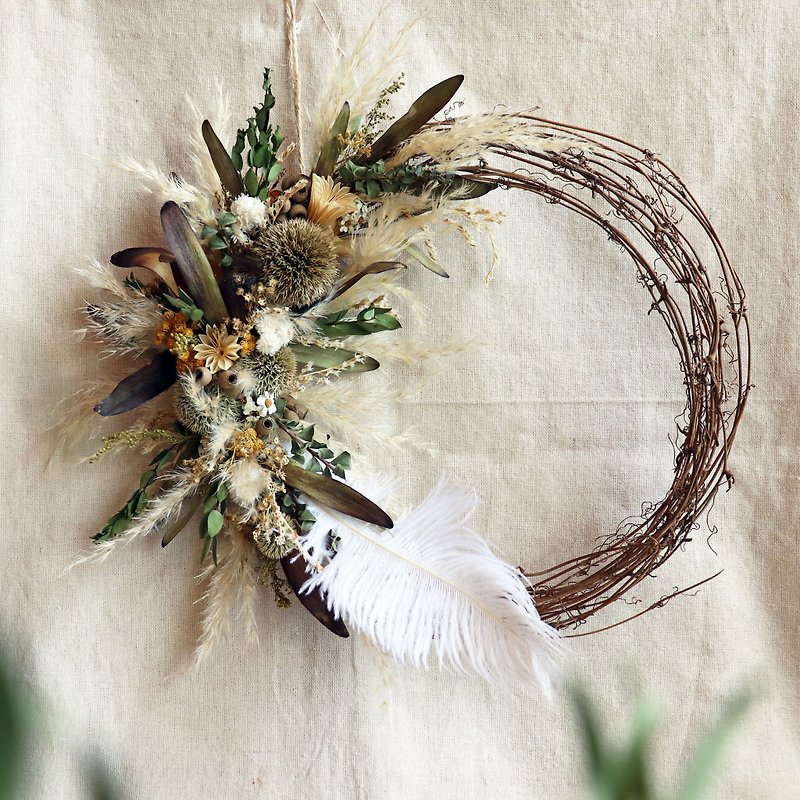 - Daily- Half Moon Shaped Japanese Simple Wreath Drying Wreath Home / Store Decoration - Dried Flowers & Bouquets - Plants & Flowers Green