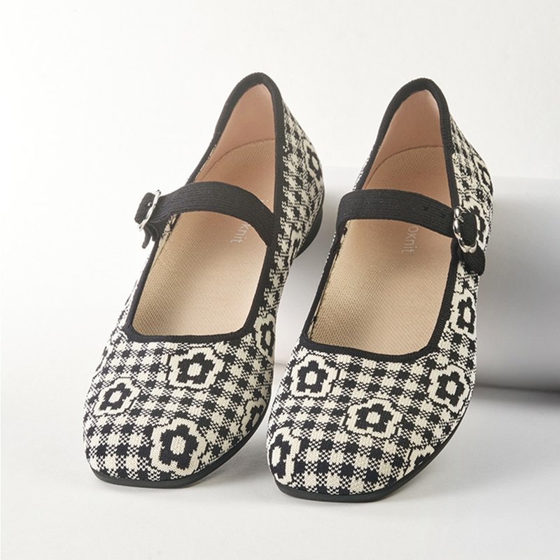 Vanilla Mary Jane Flats Black Gingham - รองเท้ารัดส้น - เส้นใยสังเคราะห์ สีดำ