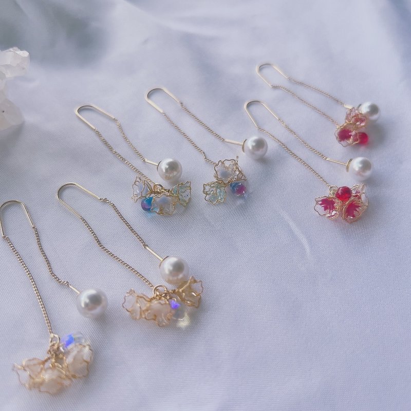 Earrings pearl chain skirt dance resin earrings ear piercing limited handmade jewelry - Earrings & Clip-ons - Resin 