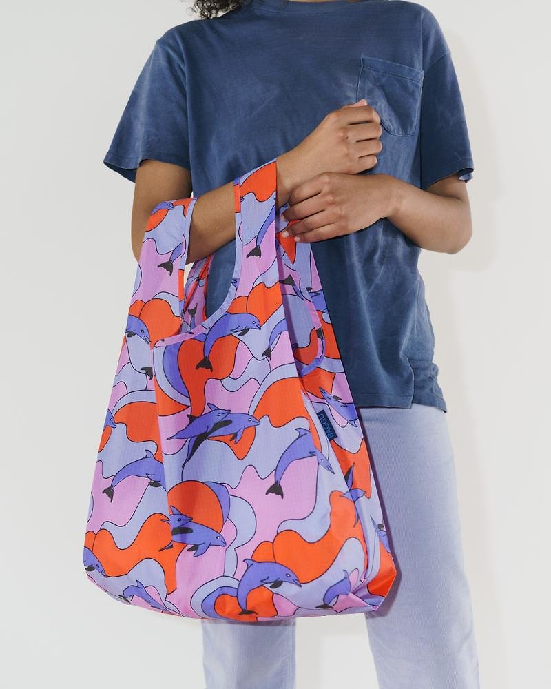 BAGGU環保收納購物袋- 幻彩海豚 - 手提包/手提袋 - 防水材質 粉紅色