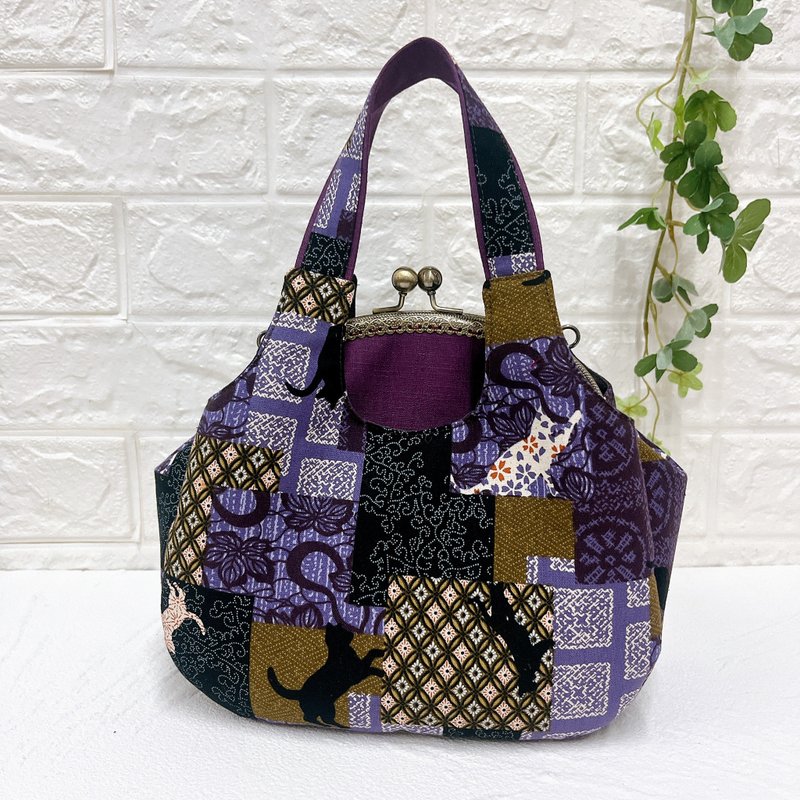 Cat silhouette. Mysterious purple-Vest top gold handbag can be worn cross-body - Handbags & Totes - Cotton & Hemp Purple