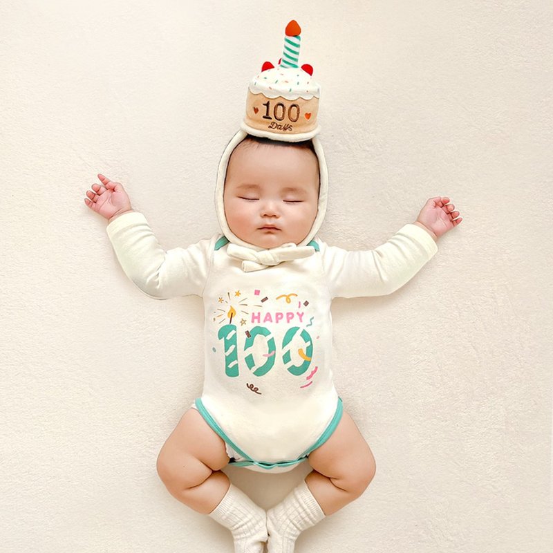 100 Days Bodysuit + Cake Hat - ชุดทั้งตัว - ผ้าฝ้าย/ผ้าลินิน 