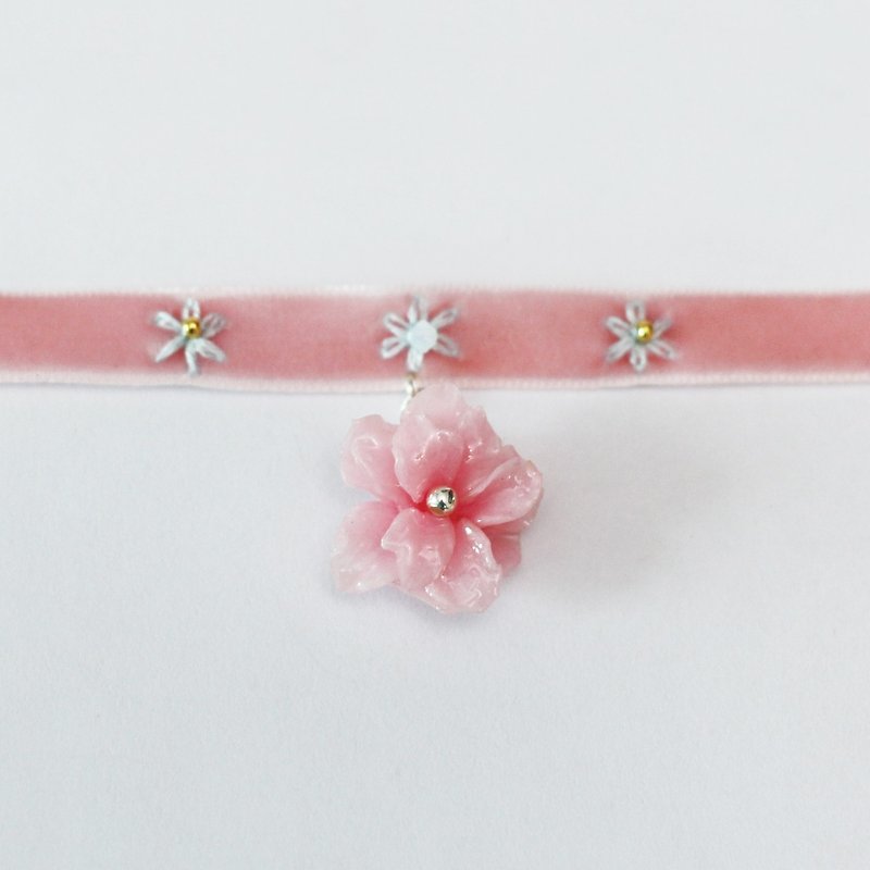 Pamycarie Spring resin clay pink 925 Silver Choker Necklace - Necklaces - Paper Pink