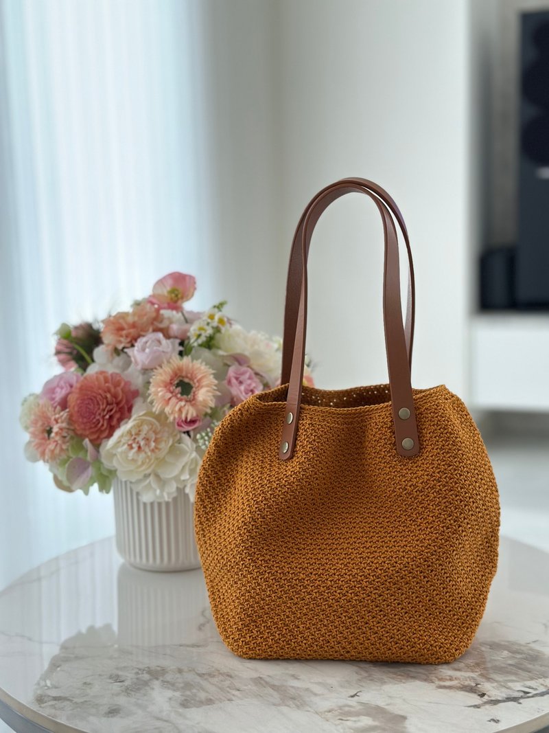 Japanese twill woven bag-pumpkin orange - Handbags & Totes - Cotton & Hemp 