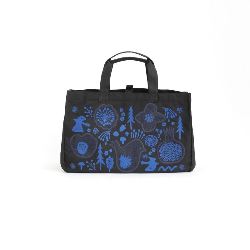 Mori no Uta Embroidery A4 Tote Bag - Handbags & Totes - Nylon Black
