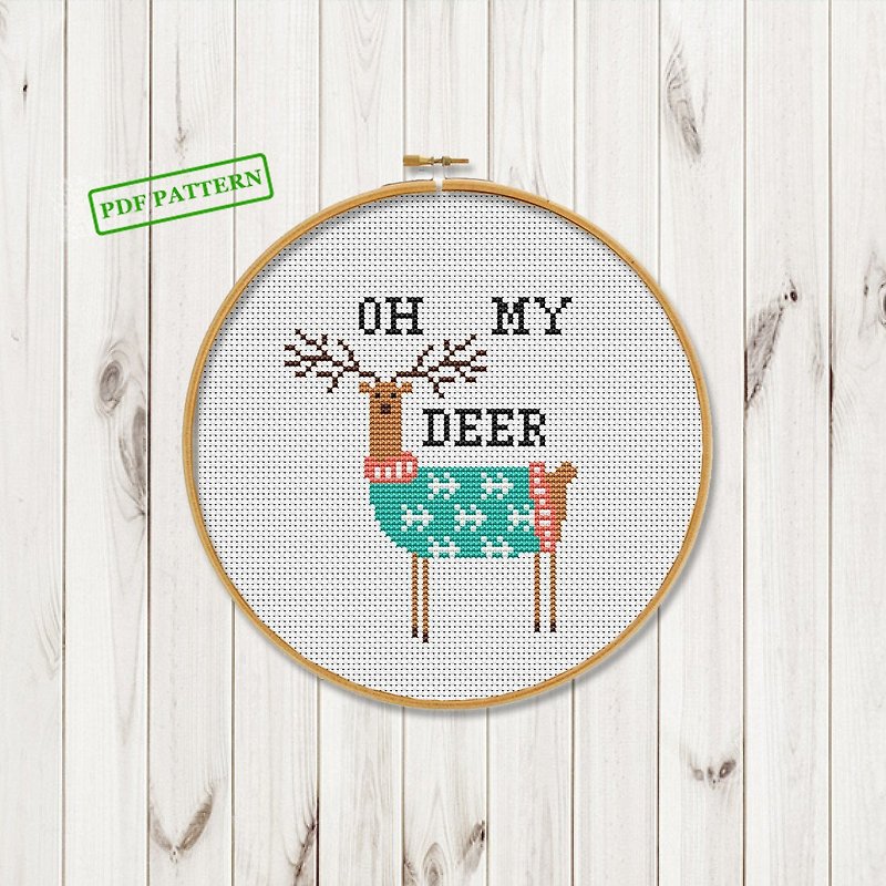 Digital PDF Cross Stitch modern Pattern Oh my deer | 十字绣