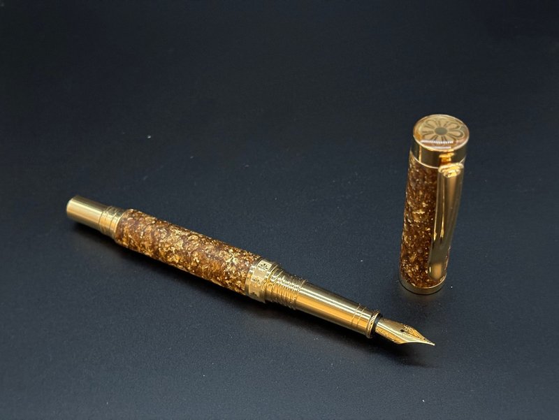 DK51-02 Gold sparkle handmade fountain pen - 鋼筆 - 24k 金 