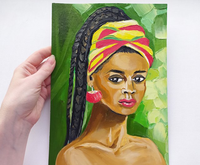 アフリカの女性の肖像油絵オリジナルアートアートワークアフリカの女性