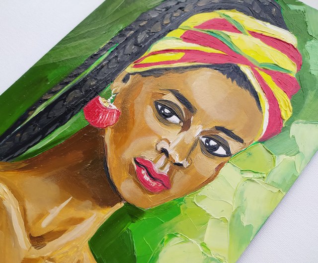 アフリカの女性の肖像油絵オリジナルアートアートワークアフリカの女性