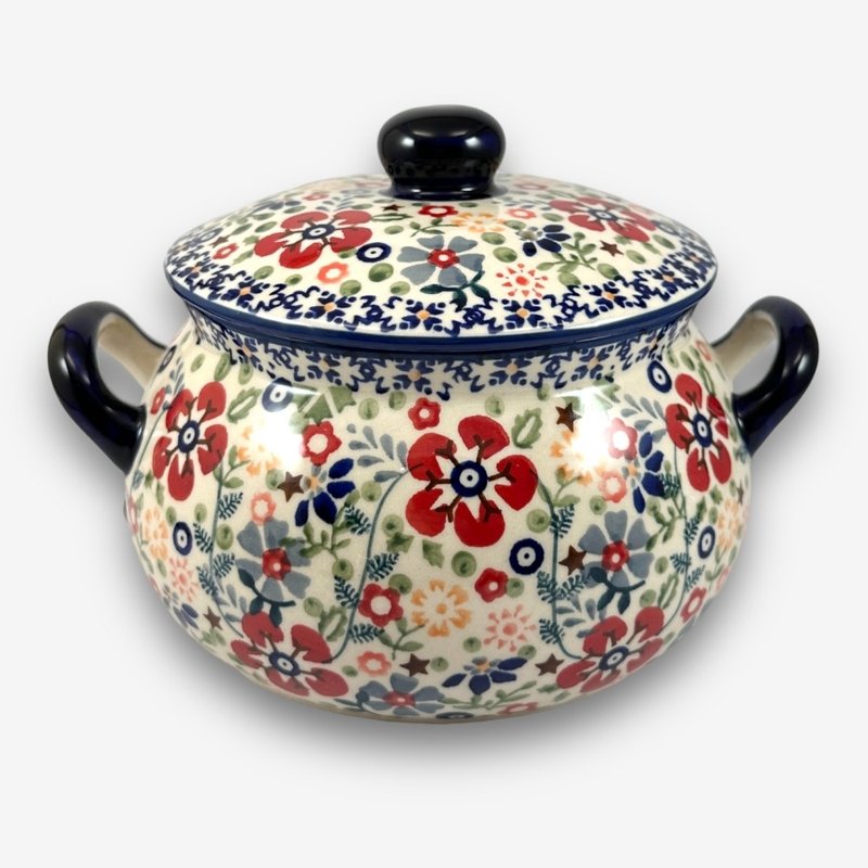 波蘭手繪手工陶-湯鍋 20cm 碎花裙系列 設計師款 - 盤子/餐盤/盤架 - 陶 多色