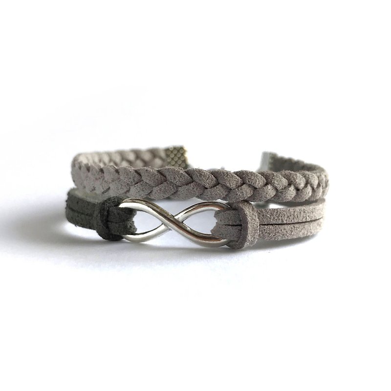 Handmade Double Braided Infinity Bracelets – light grey - สร้อยข้อมือ - วัสดุอื่นๆ สีเทา
