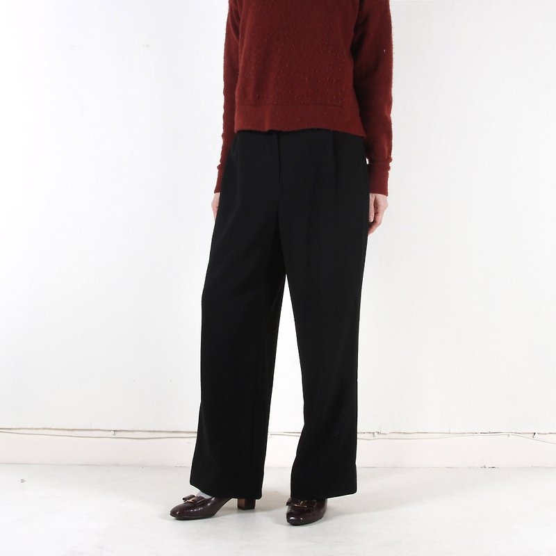 Ancient】 【egg plant dark vintage straight wool trousers - กางเกงขายาว - ขนแกะ สีดำ