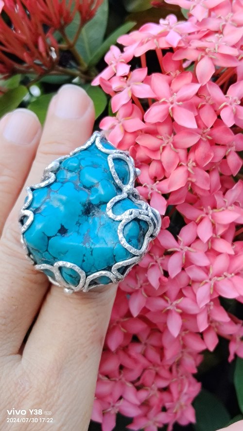 寶藏石光 / Light of Treasure Stone 綠松石手工銀戒 純銀戒指 ~ **聽** ~Turquoise Silver Ring