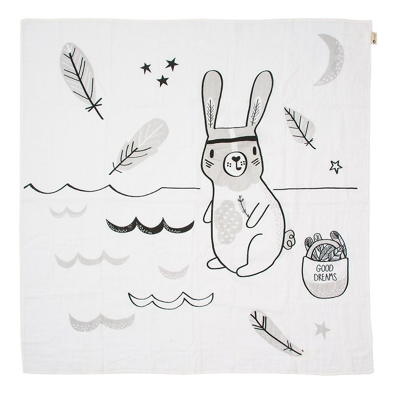 澳洲Kippins有機棉包巾 – 瑞恩小兔 RIVER MUSLIN WRAP - 圍兜/口水巾 - 棉．麻 白色