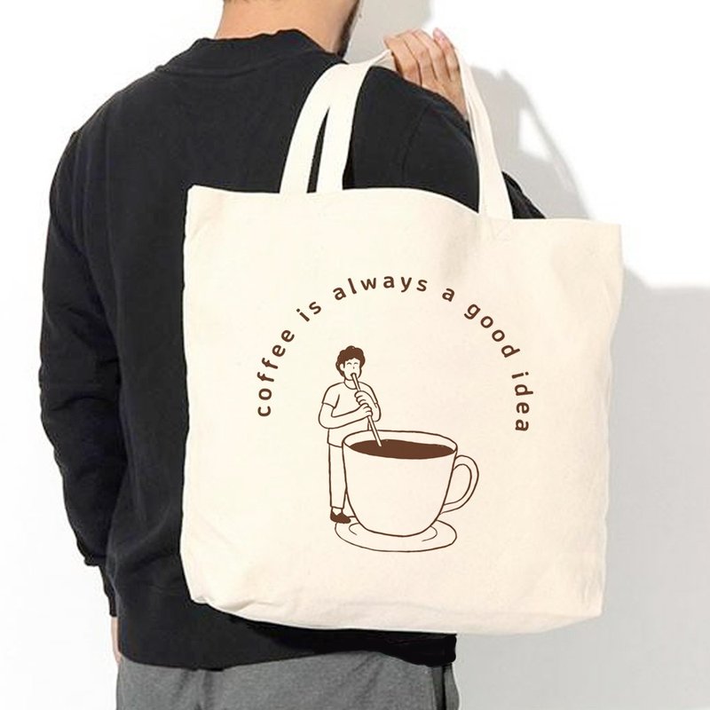 coffee good idea 帆布環保大購物袋 米白 帆布袋 咖啡瘋設祭禮物 - 側背包/斜背包 - 其他材質 白色