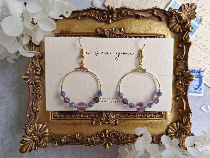 i sea you－南歐薰衣草－紫水晶、海藍寶 - 耳環/耳夾/耳骨夾 - 半寶石 