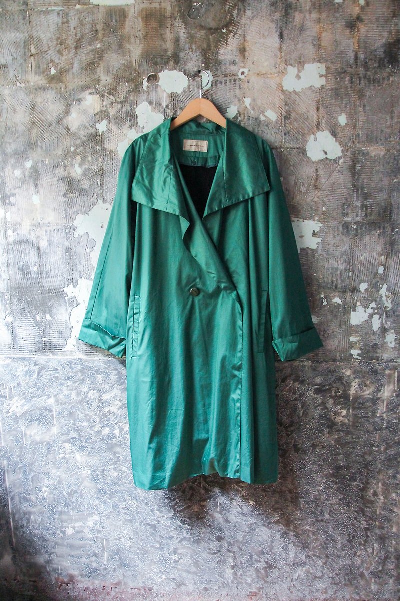 袅袅 department store -Vintage green lapel coat jacket retro - เสื้อสูท/เสื้อคลุมยาว - วัสดุอื่นๆ 