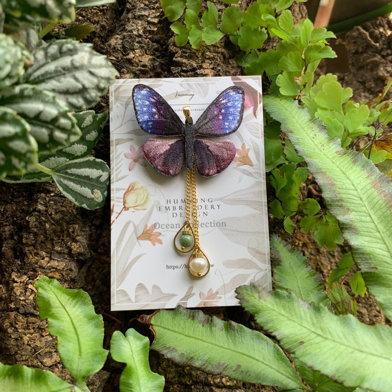 耳環 紫斑蝶 刺繡 蝴蝶 台灣 珍珠 耳夾 禮物  禮盒 情人節 - 耳環/耳夾/耳骨夾 - 繡線 多色