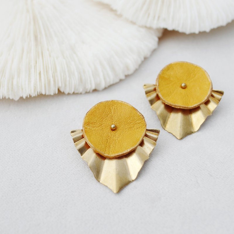 8:30 AM Hopeless Blooming-Leather Earrings (Ming Huang) - Earrings & Clip-ons - Genuine Leather Yellow