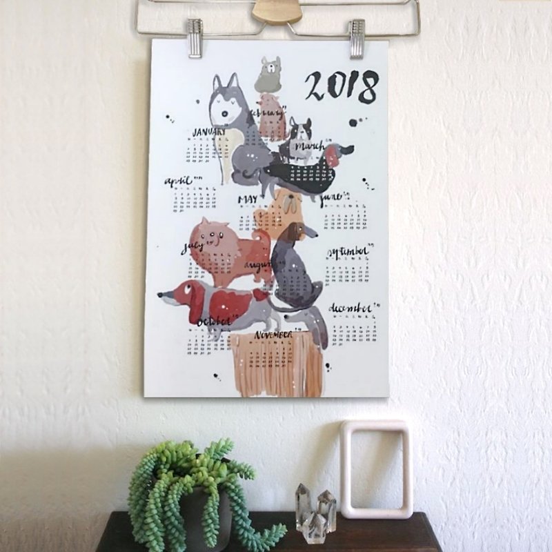 2018 dog wall-mounted calendar with hangers - ปฏิทิน - กระดาษ ขาว
