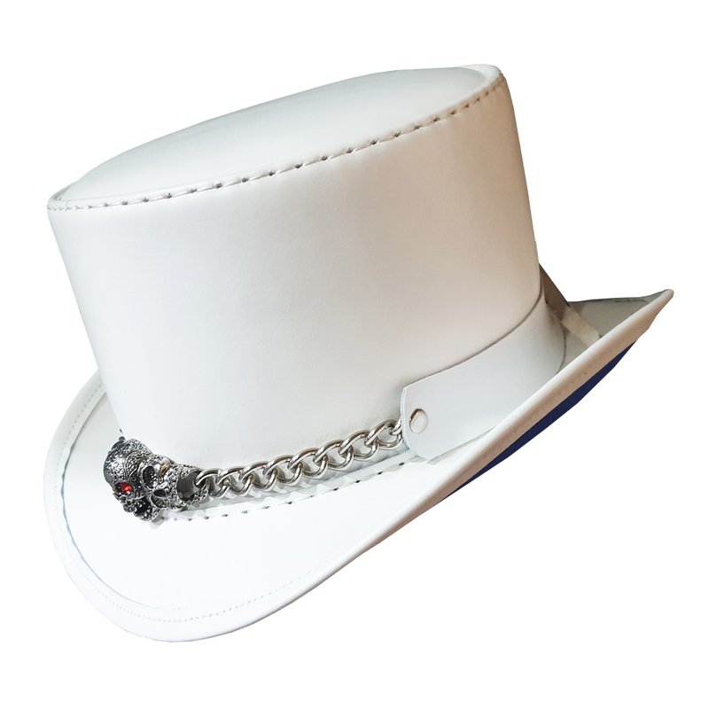 Ghost Rider White Leather Top Hat - Hats & Caps - Genuine Leather White