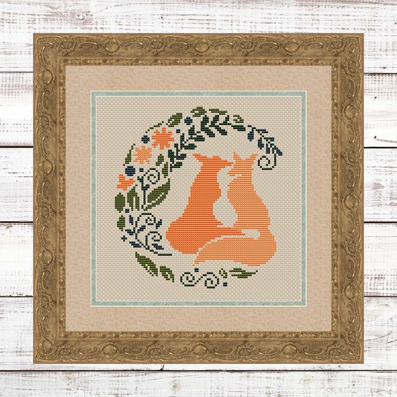Fox Cross Stitch Pattern Modern, Silhouette of foxes Cross stitch pattern PDF - 手工藝教學/工具書 - 其他材質 