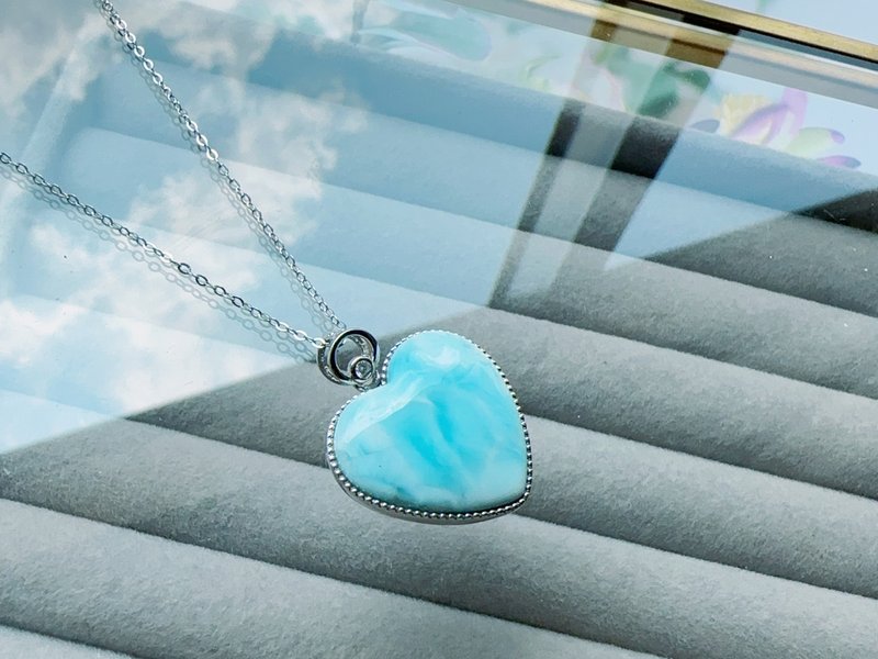 Larimar Stone Sterling Silver Necklace Love Healing Stone Gift - Necklaces - Sterling Silver 