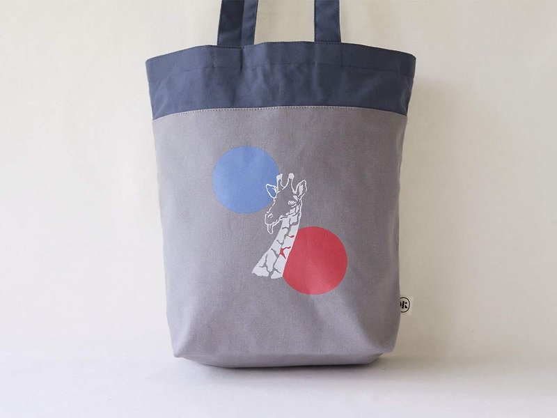 【拼接提袋】- 霓虹長頸鹿 - 手提包/手提袋 - 棉．麻 藍色