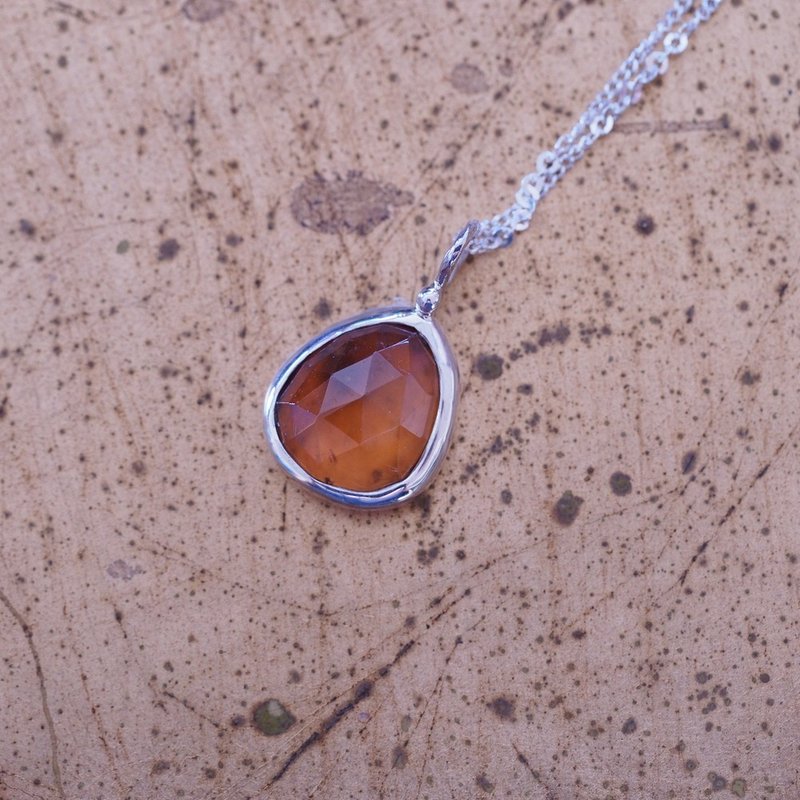 天然水鈣鋁榴石 手工純銀項鍊 Hydrogrossular Garnet Handmade - 項鍊 - 半寶石 橘色