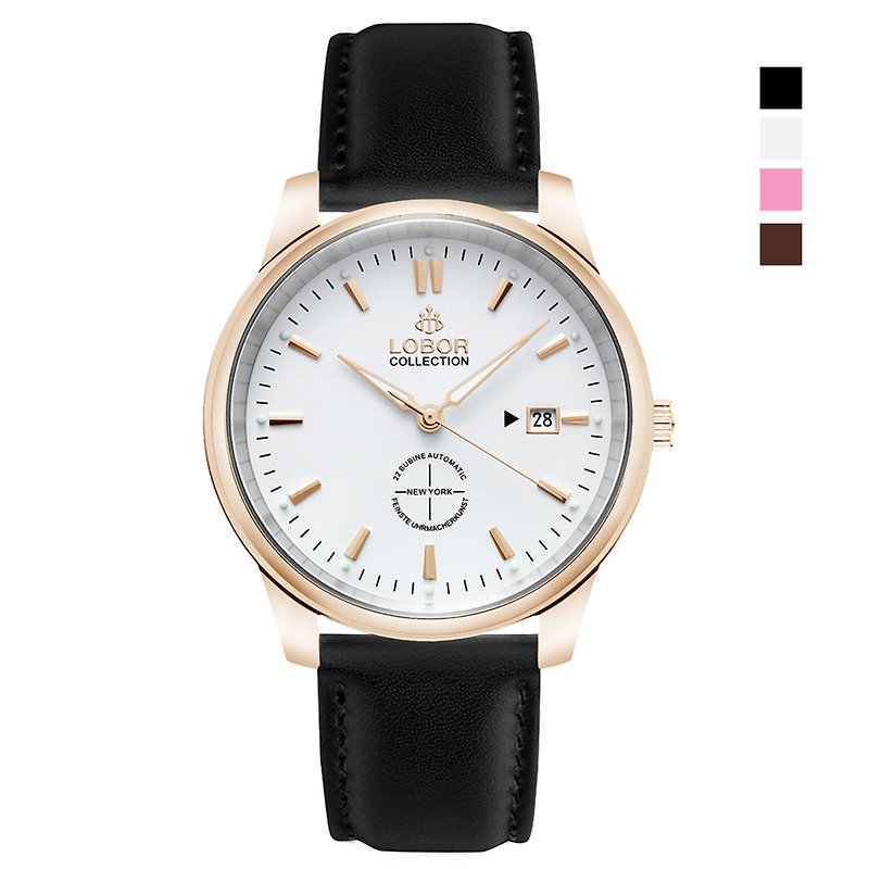 【8色オプション】LOBOR New Yorkシリーズ 日本製 自動巻き イタリアンベルト - 腕時計 ユニセックス - 革 ブラック