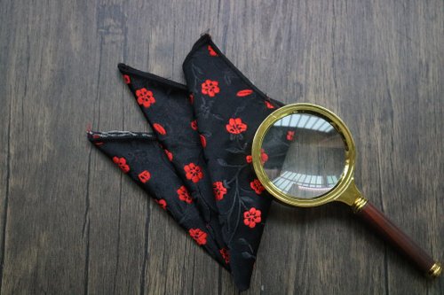 小可愛和小領帶 黑色花卉真絲口袋巾商務手帕絲巾