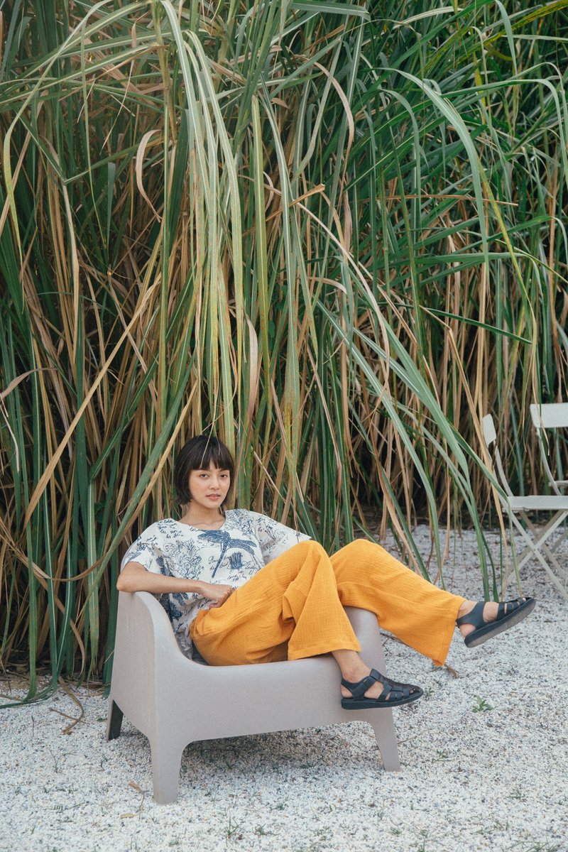 Mulmul Orange wide pants - 中性長褲/短褲 - 棉．麻 橘色