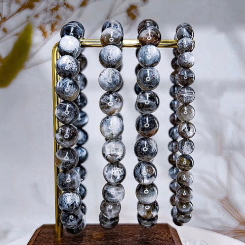 【日月同輝】黑骨幹太陽石/灰月光石手鍊 - 手鍊/手環 - 水晶 灰色